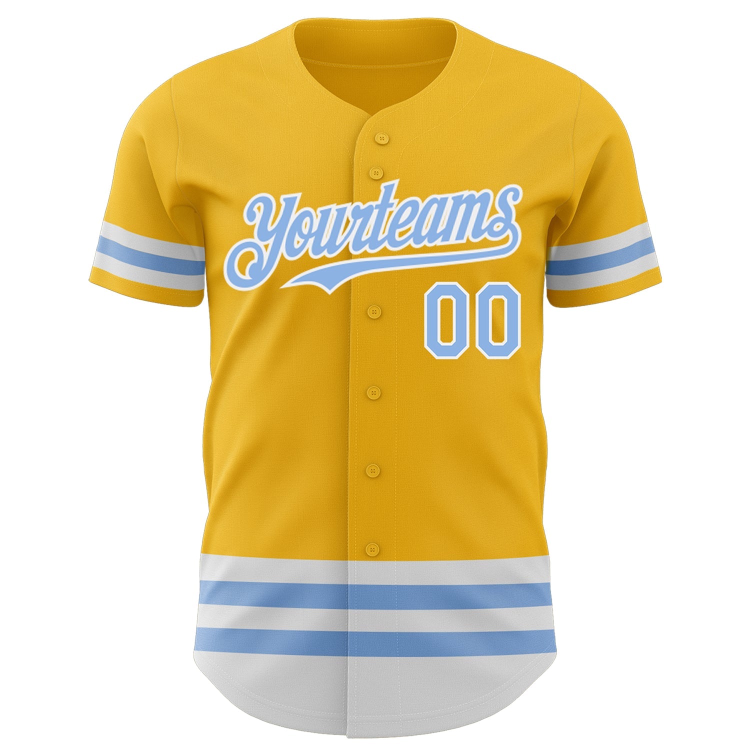 Custom Gold Light Blue-White Line Authentic Baseball Jersey view 2