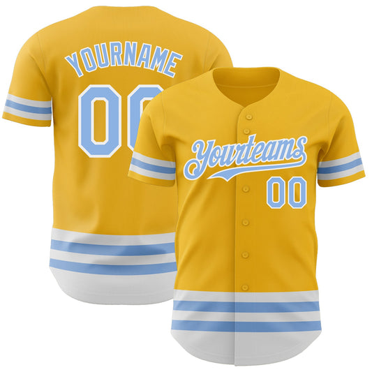Custom Gold Light Blue-White Line Authentic Baseball Jersey - Main View