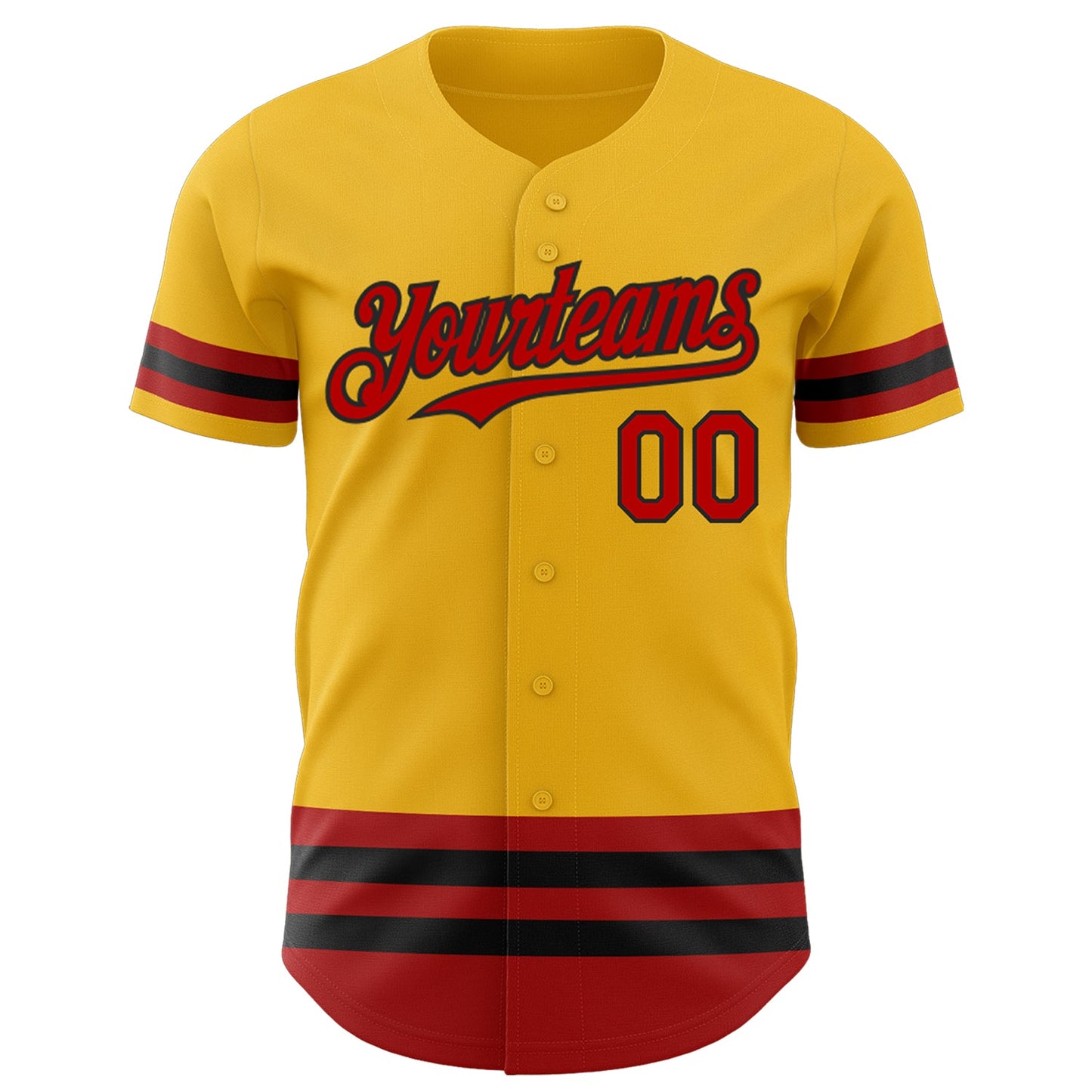 Custom Gold Red-Black Line Authentic Baseball Jersey view 2