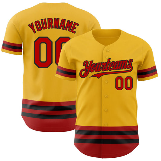 Custom Gold Red-Black Line Authentic Baseball Jersey - Main View