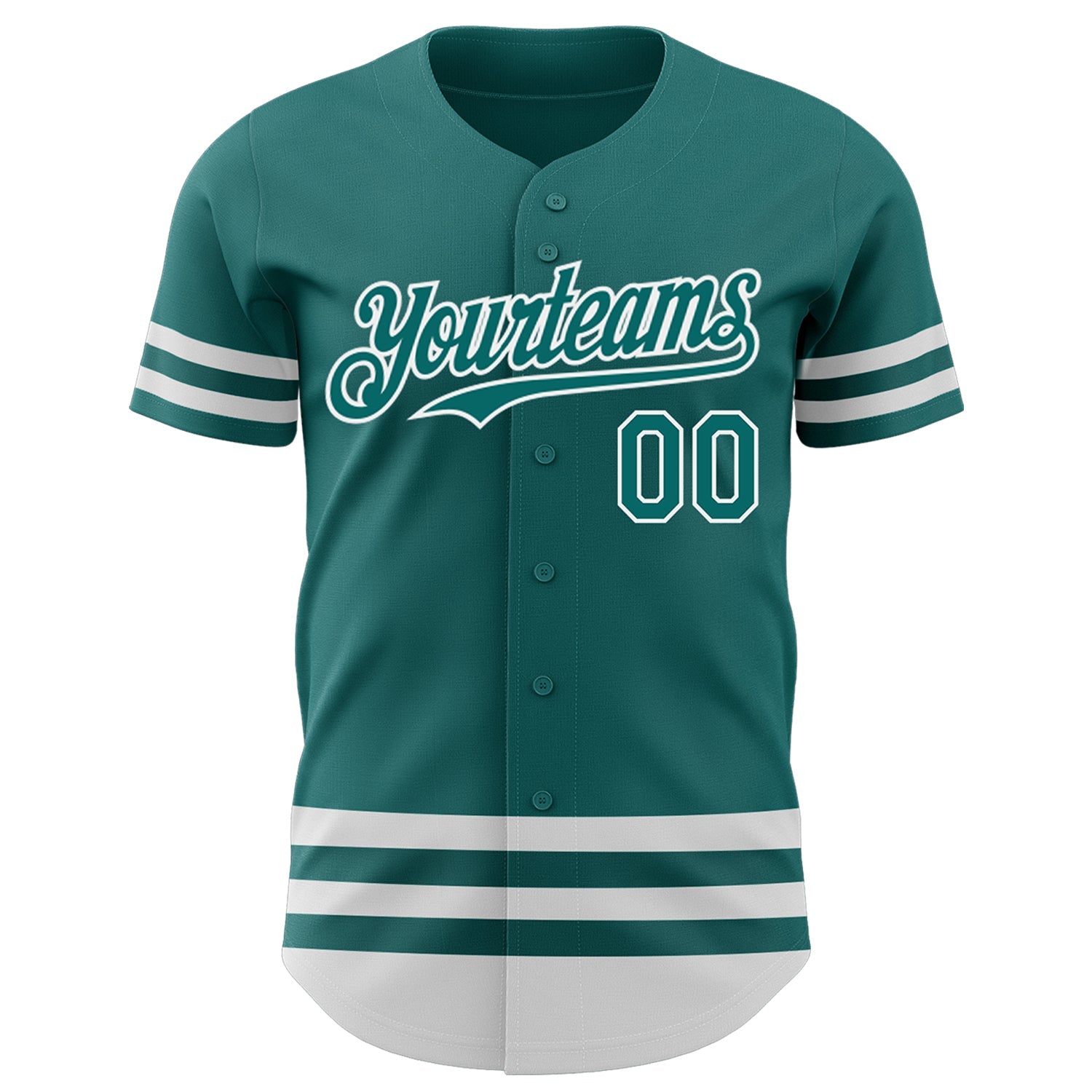 Custom Teal White Line Authentic Baseball Jersey view 2