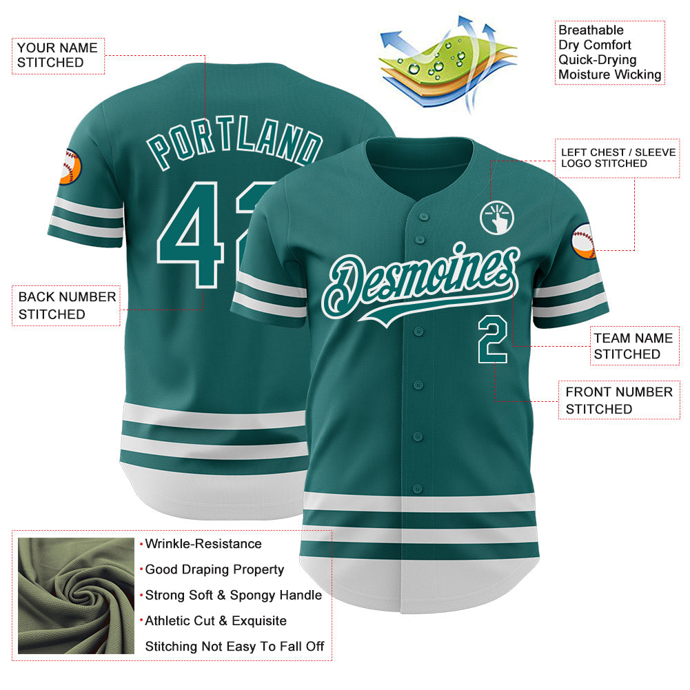 Custom Teal White Line Authentic Baseball Jersey view 3