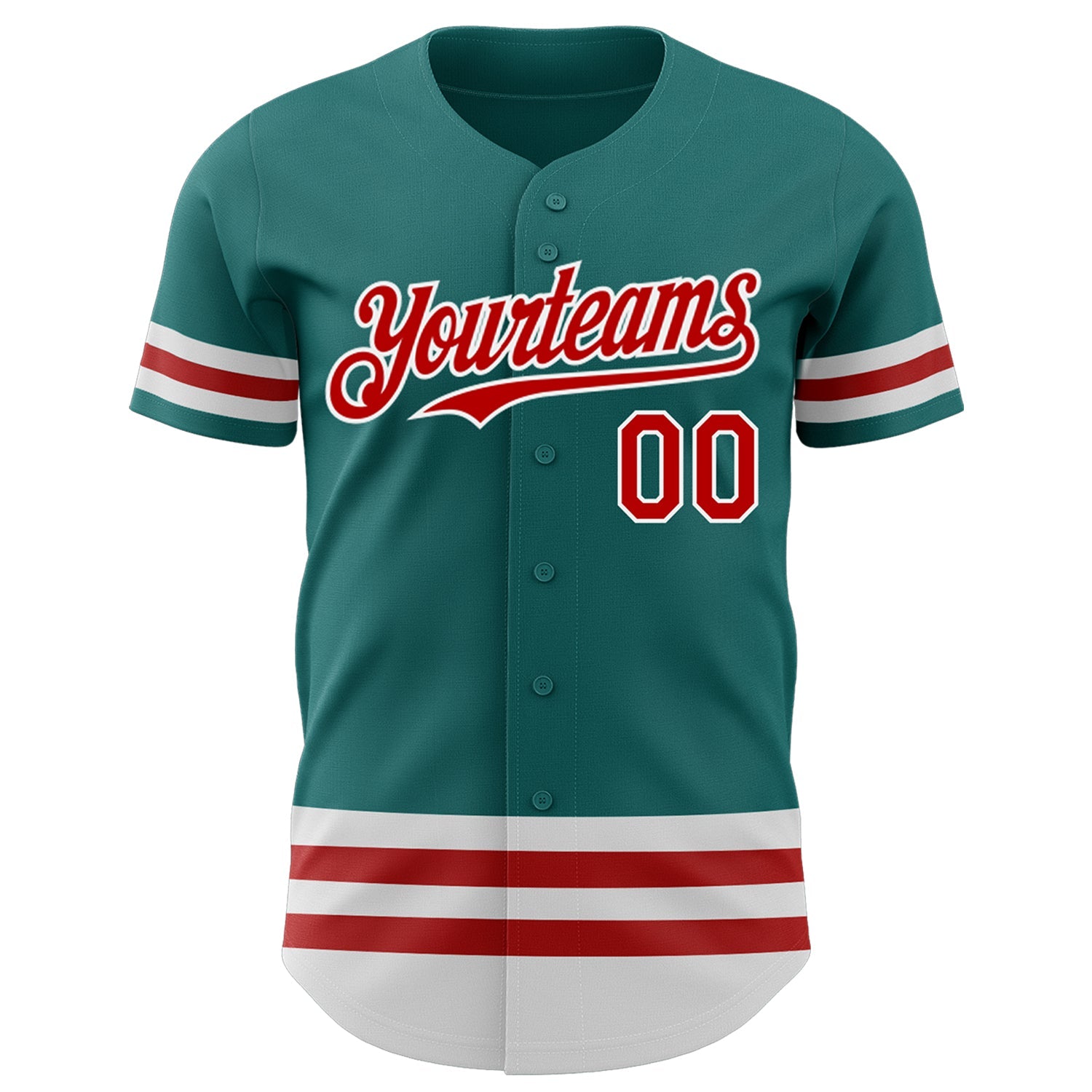 Custom Teal Red-White Line Authentic Baseball Jersey view 2