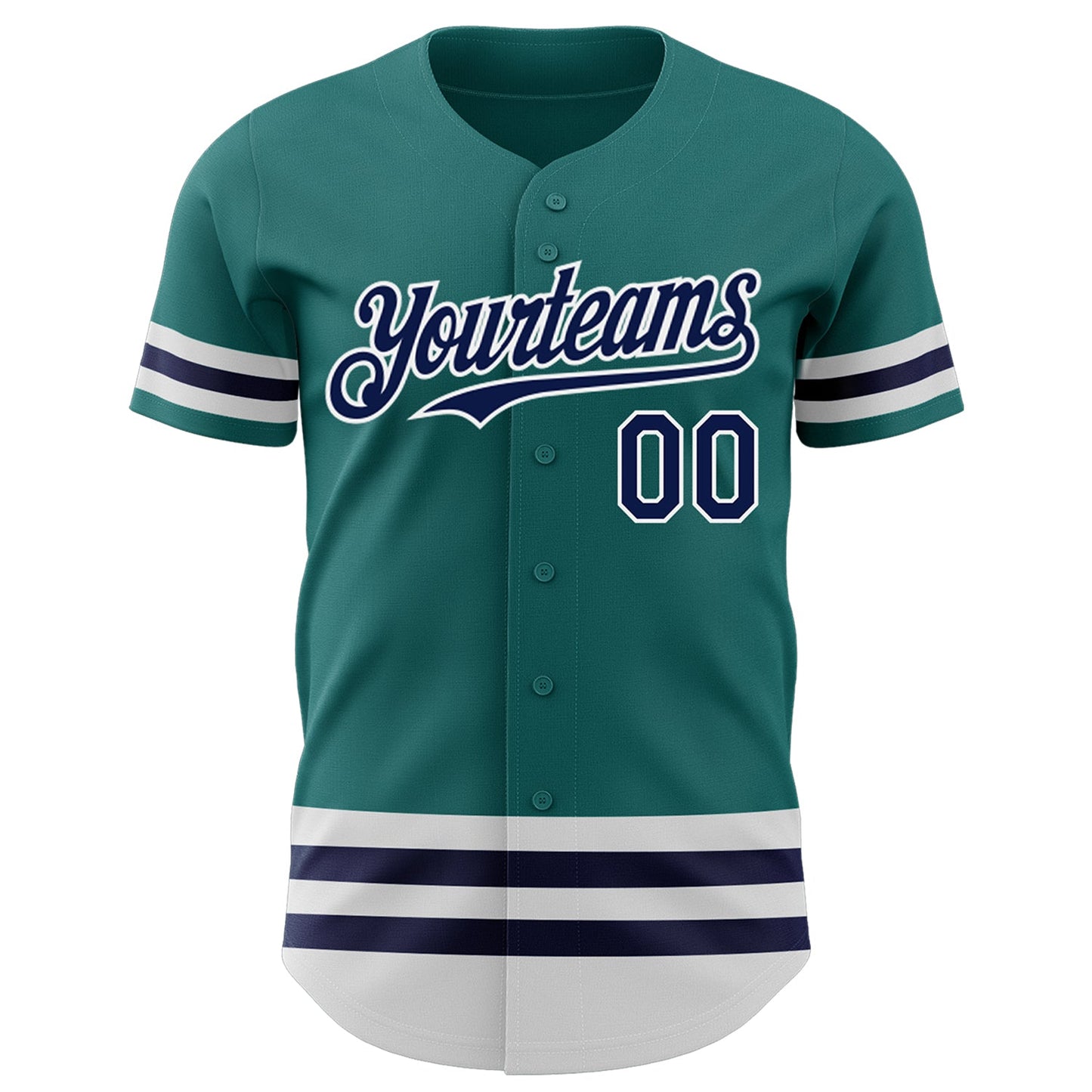 Custom Teal Navy-White Line Authentic Baseball Jersey view 2