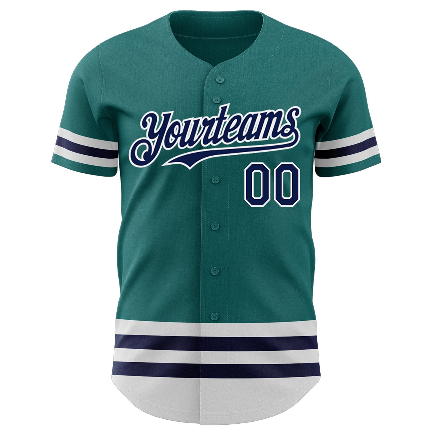 Custom Teal Navy-White Line Authentic Baseball Jersey view 2