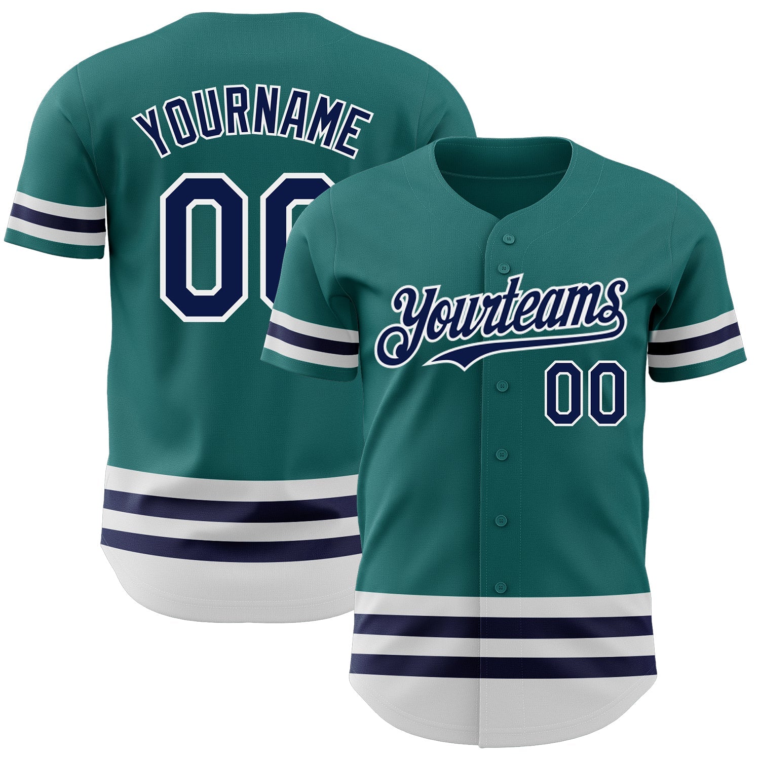 Custom Teal Navy-White Line Authentic Baseball Jersey - Main View