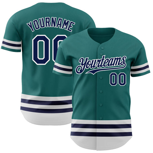 Custom Teal Navy-White Line Authentic Baseball Jersey - Main View