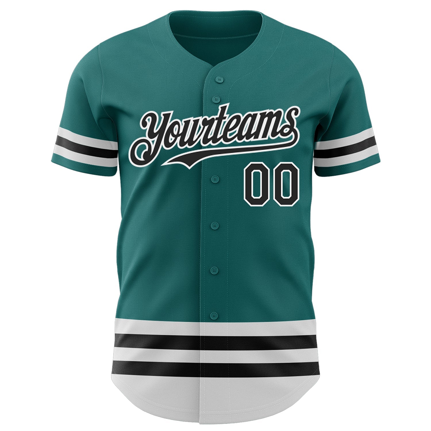 Custom Teal Black-White Line Authentic Baseball Jersey view 2
