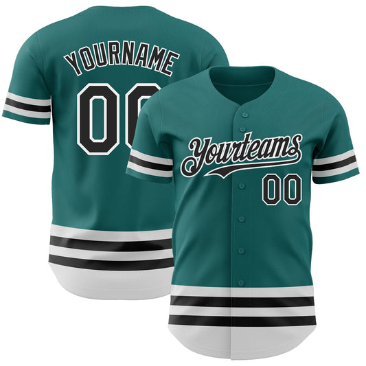 Custom Teal Black-White Line Authentic Baseball Jersey - Main View