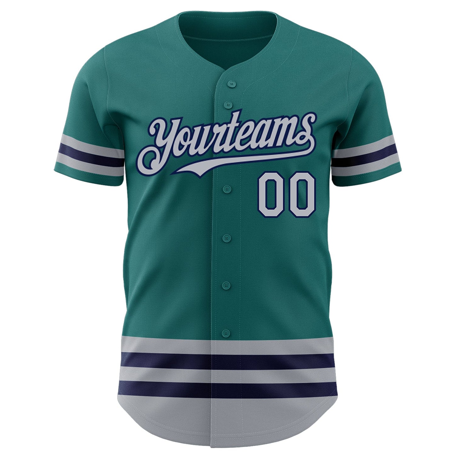 Custom Teal Gray-Navy Line Authentic Baseball Jersey view 2