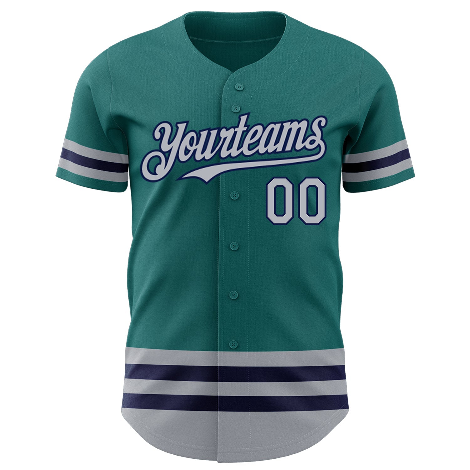Custom Teal Gray-Navy Line Authentic Baseball Jersey view 2