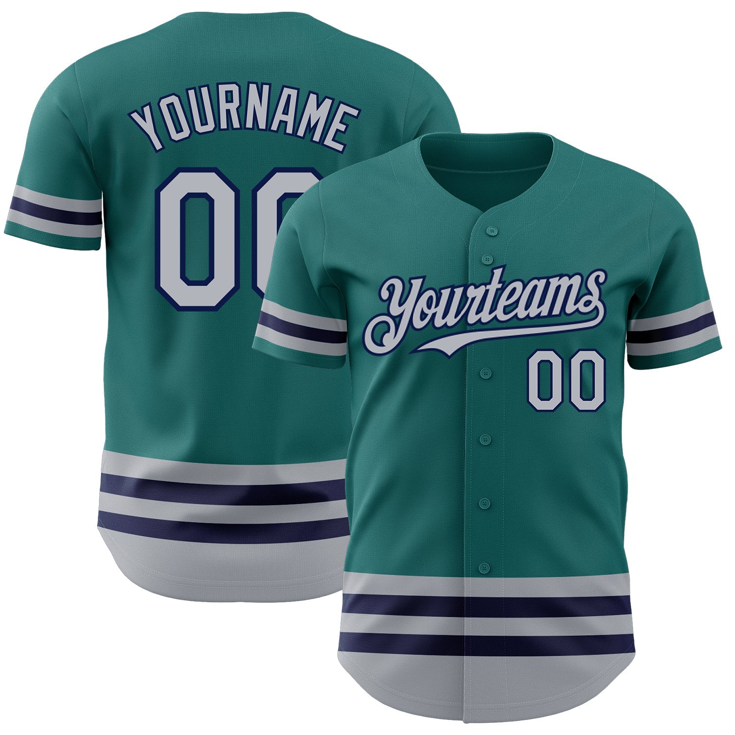 Custom Teal Gray-Navy Line Authentic Baseball Jersey - Main View