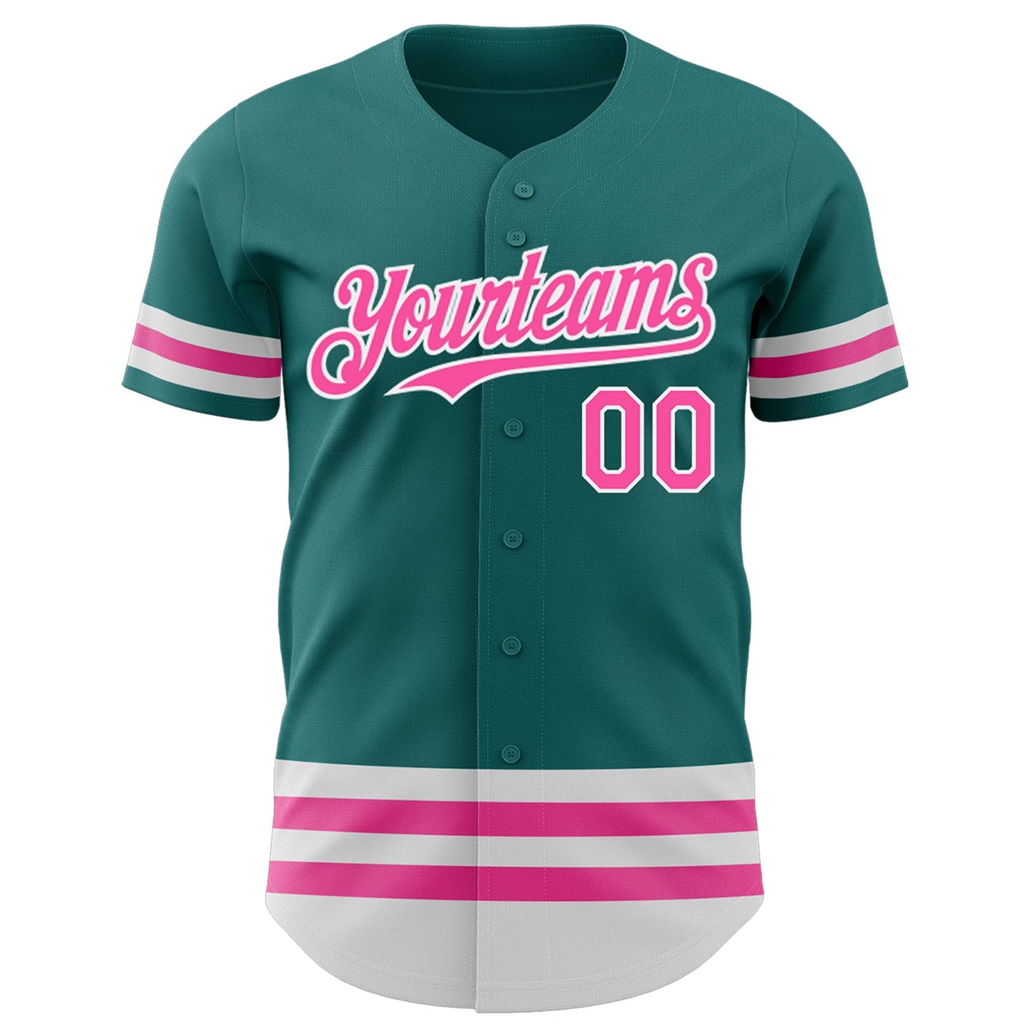 Custom Teal Pink-White Line Authentic Baseball Jersey view 2