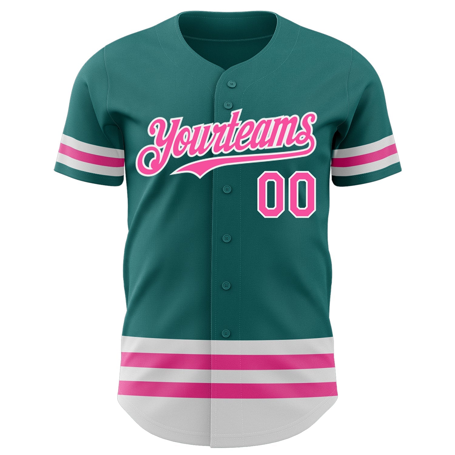 Custom Teal Pink-White Line Authentic Baseball Jersey view 2