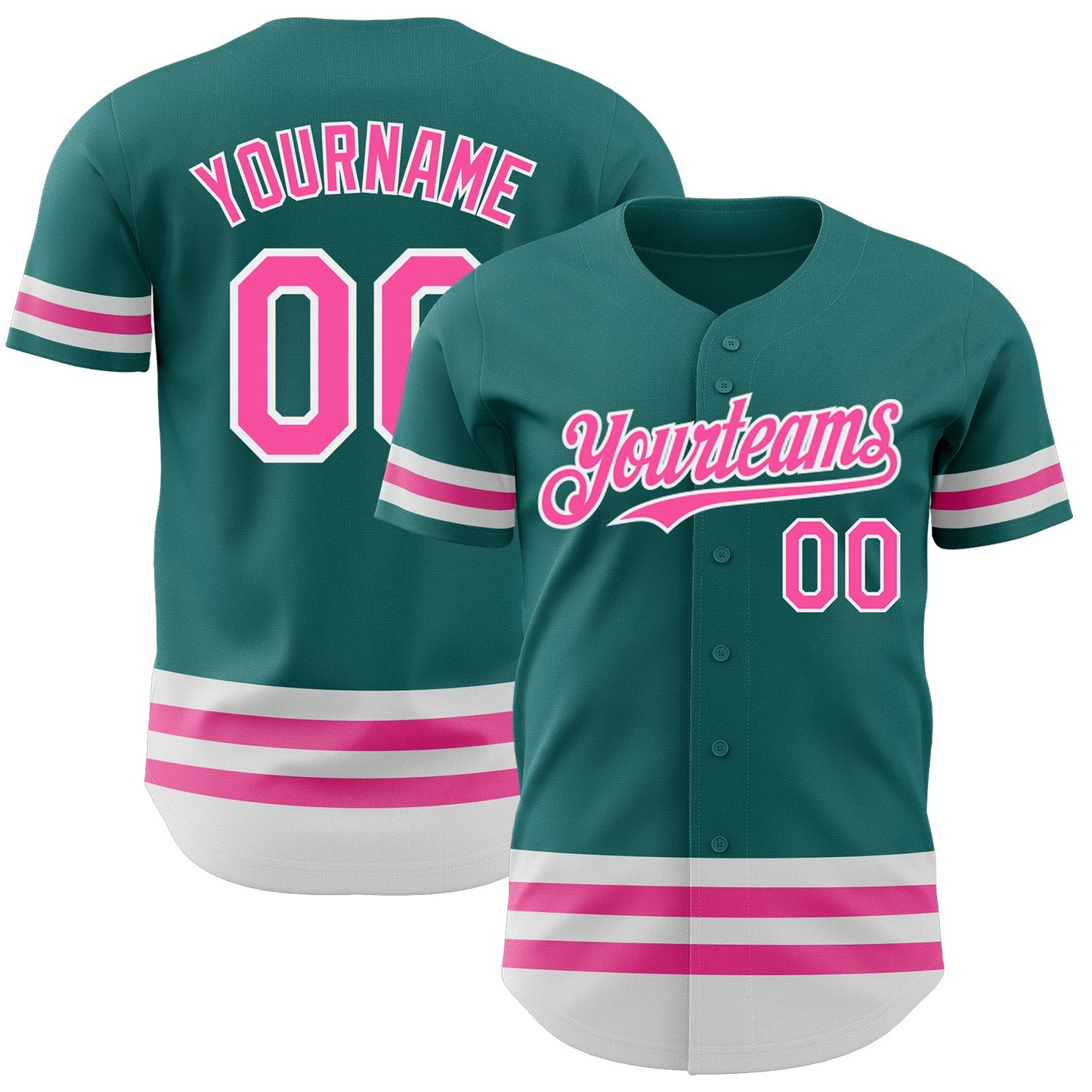 Custom Teal Pink-White Line Authentic Baseball Jersey - Main View