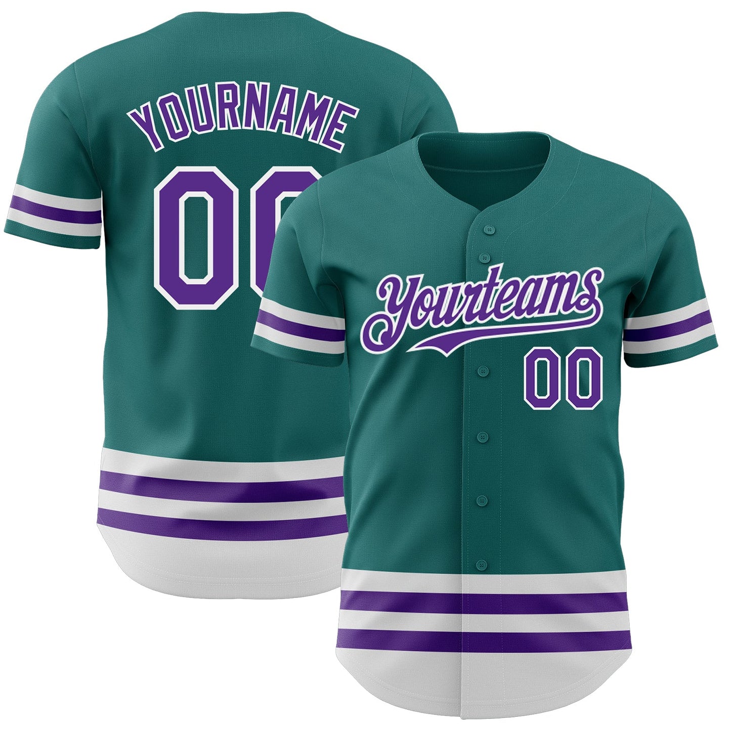 Custom Teal Purple-White Line Authentic Baseball Jersey - Main View