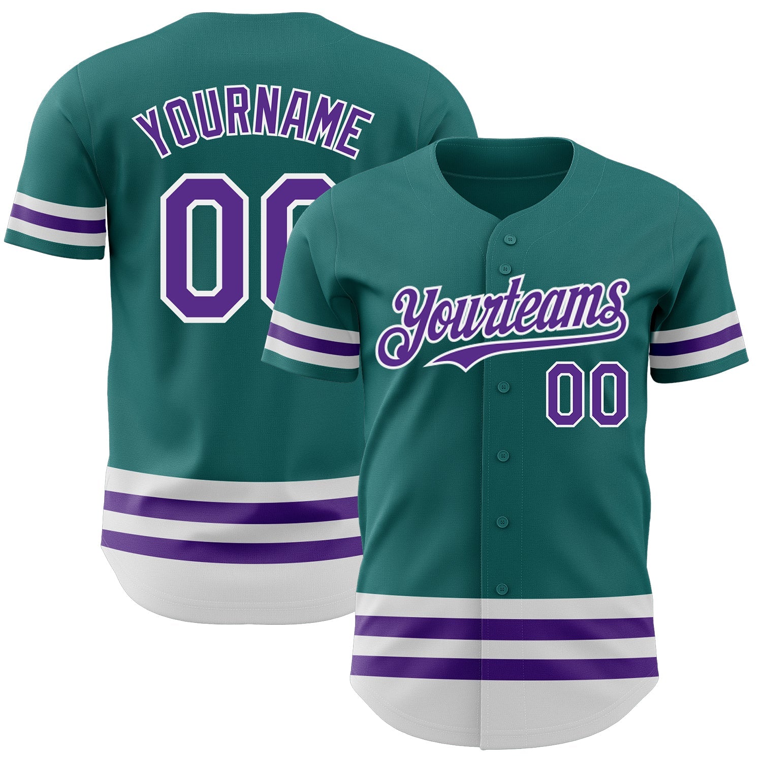 Custom Teal Purple-White Line Authentic Baseball Jersey - Main View