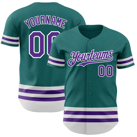 Custom Teal Purple-White Line Authentic Baseball Jersey - Main View
