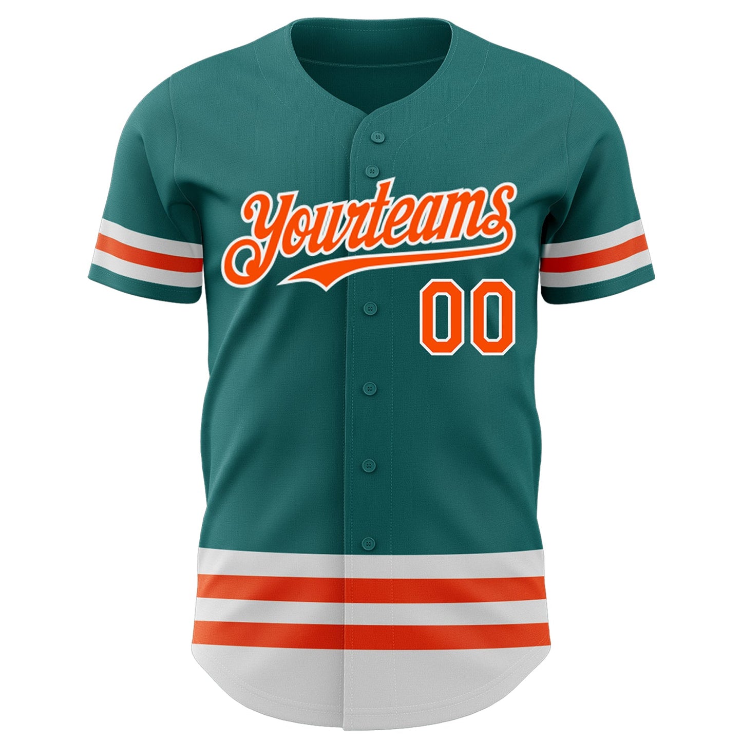 Custom Teal Orange-White Line Authentic Baseball Jersey view 2