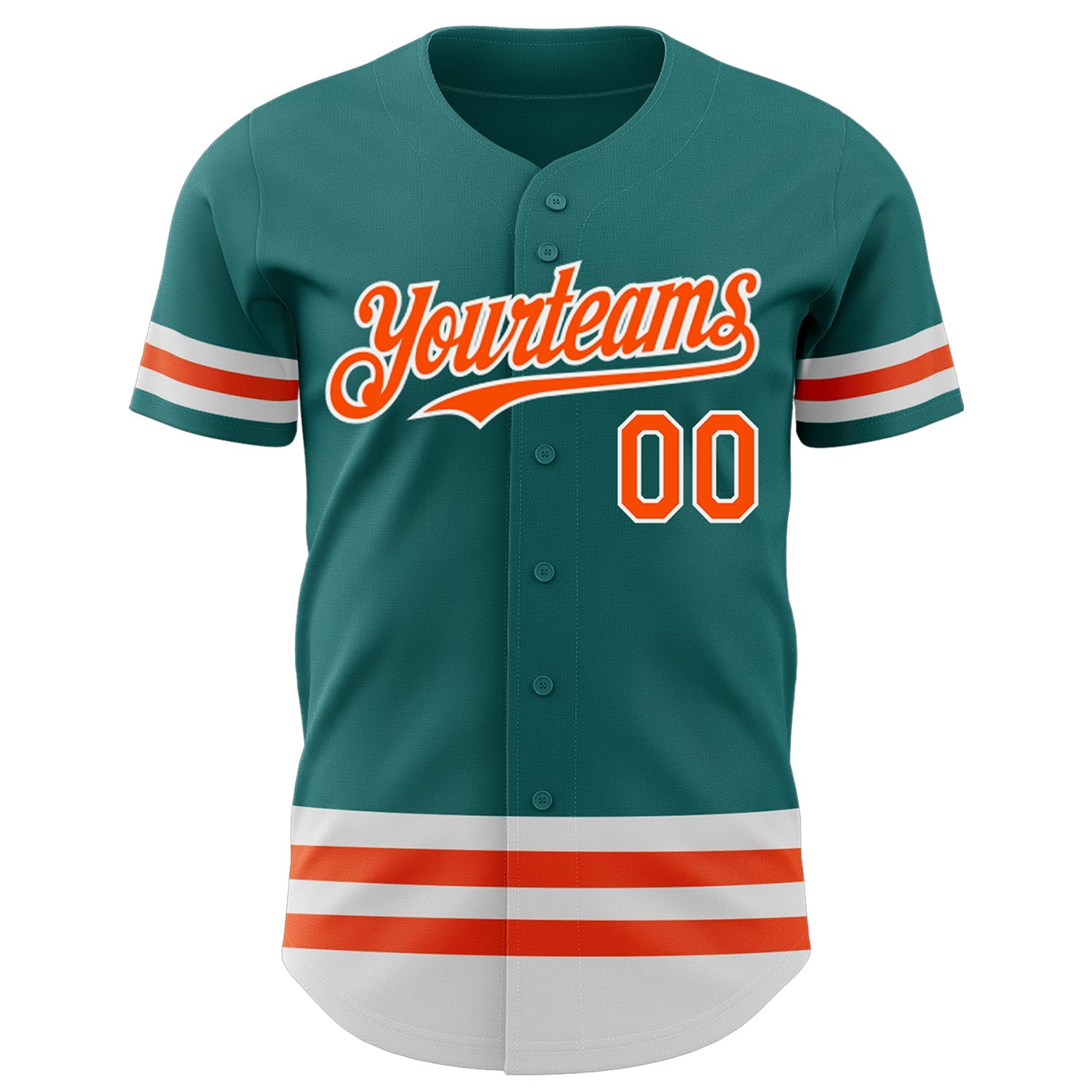 Custom Teal Orange-White Line Authentic Baseball Jersey view 2