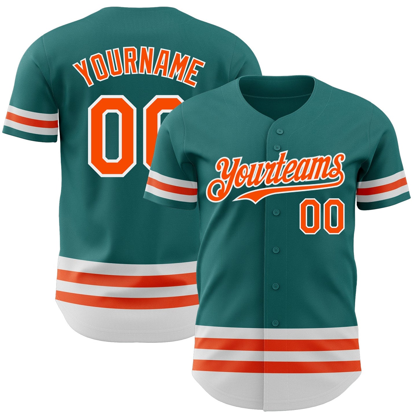 Custom Teal Orange-White Line Authentic Baseball Jersey - Main View