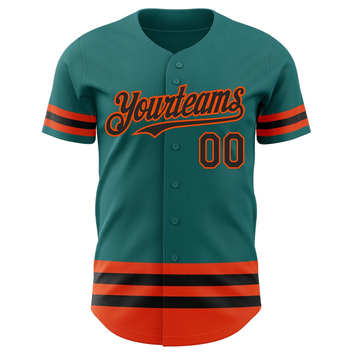 Custom Teal Black-Orange Line Authentic Baseball Jersey view 2
