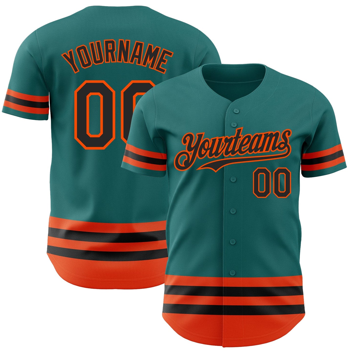 Custom Teal Black-Orange Line Authentic Baseball Jersey - Main View
