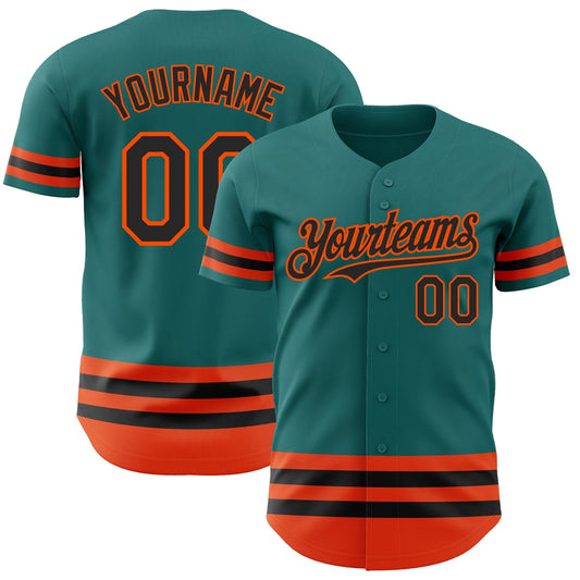 Custom Teal Black-Orange Line Authentic Baseball Jersey - Main View