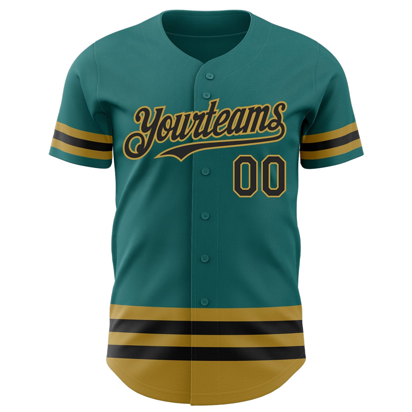 Custom Teal Black-Old Gold Line Authentic Baseball Jersey view 2