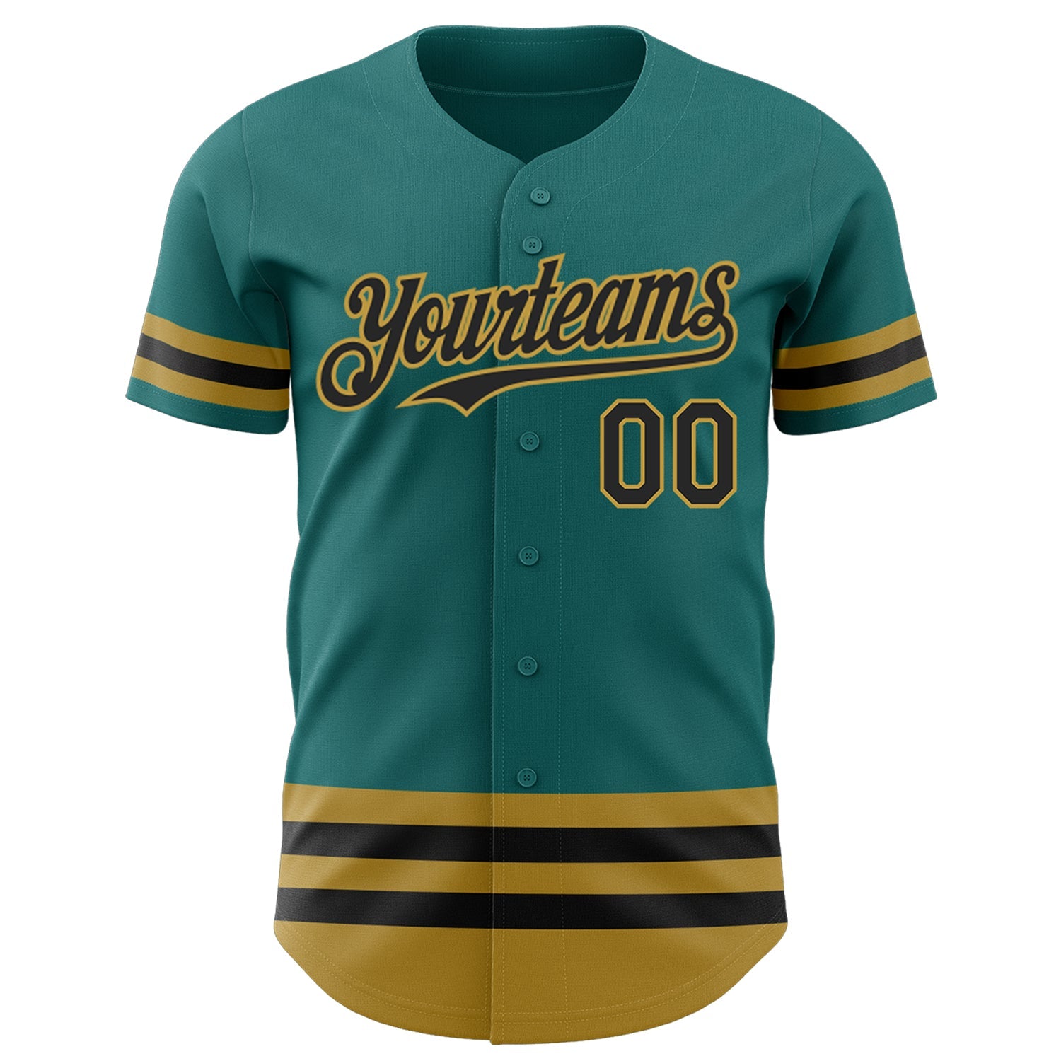 Custom Teal Black-Old Gold Line Authentic Baseball Jersey view 2