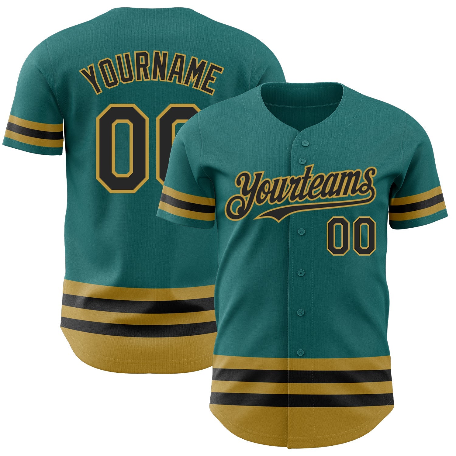 Custom Teal Black-Old Gold Line Authentic Baseball Jersey - Main View