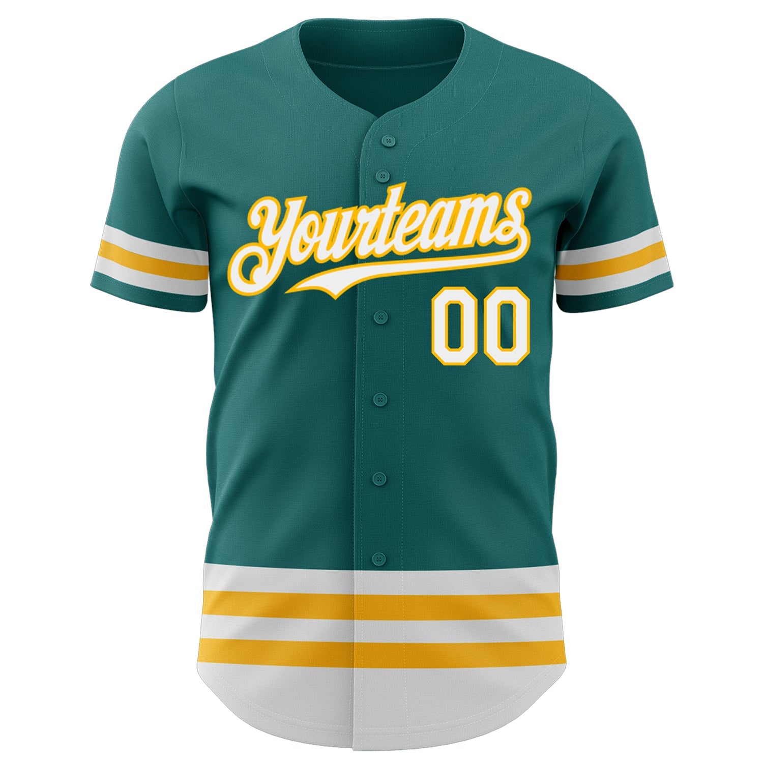 Custom Teal White-Gold Line Authentic Baseball Jersey view 2
