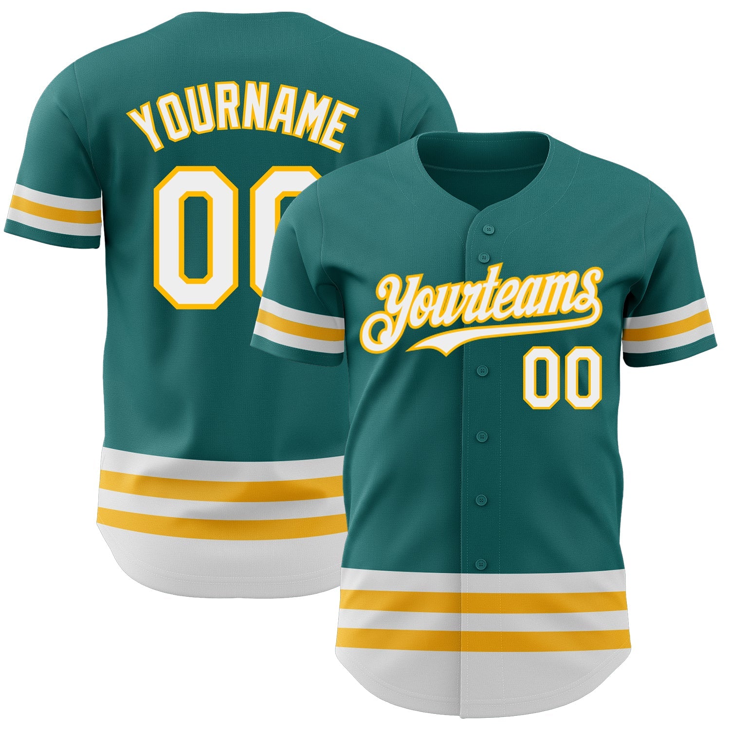 Custom Teal White-Gold Line Authentic Baseball Jersey - Main View