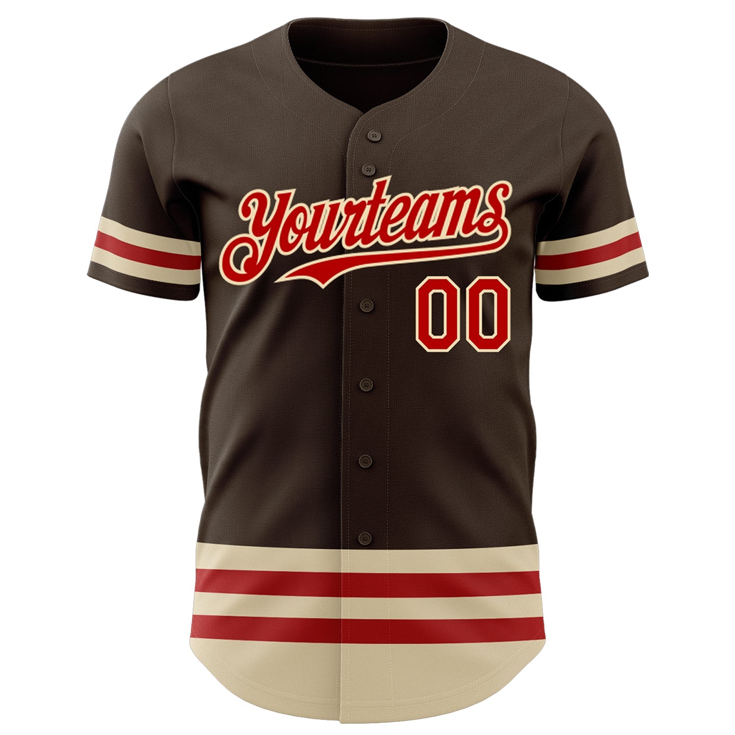 Custom Brown Red-Cream Line Authentic Baseball Jersey view 2