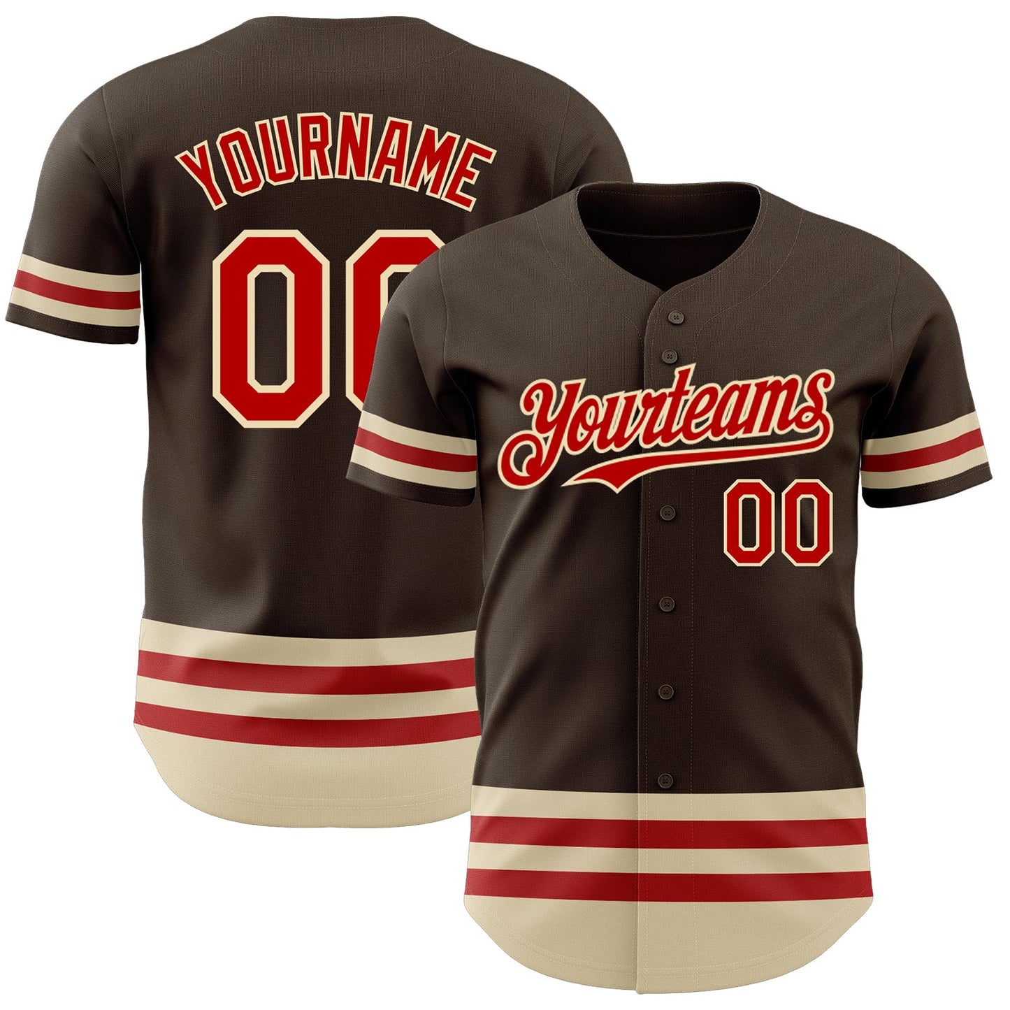 Custom Brown Red-Cream Line Authentic Baseball Jersey - Main View