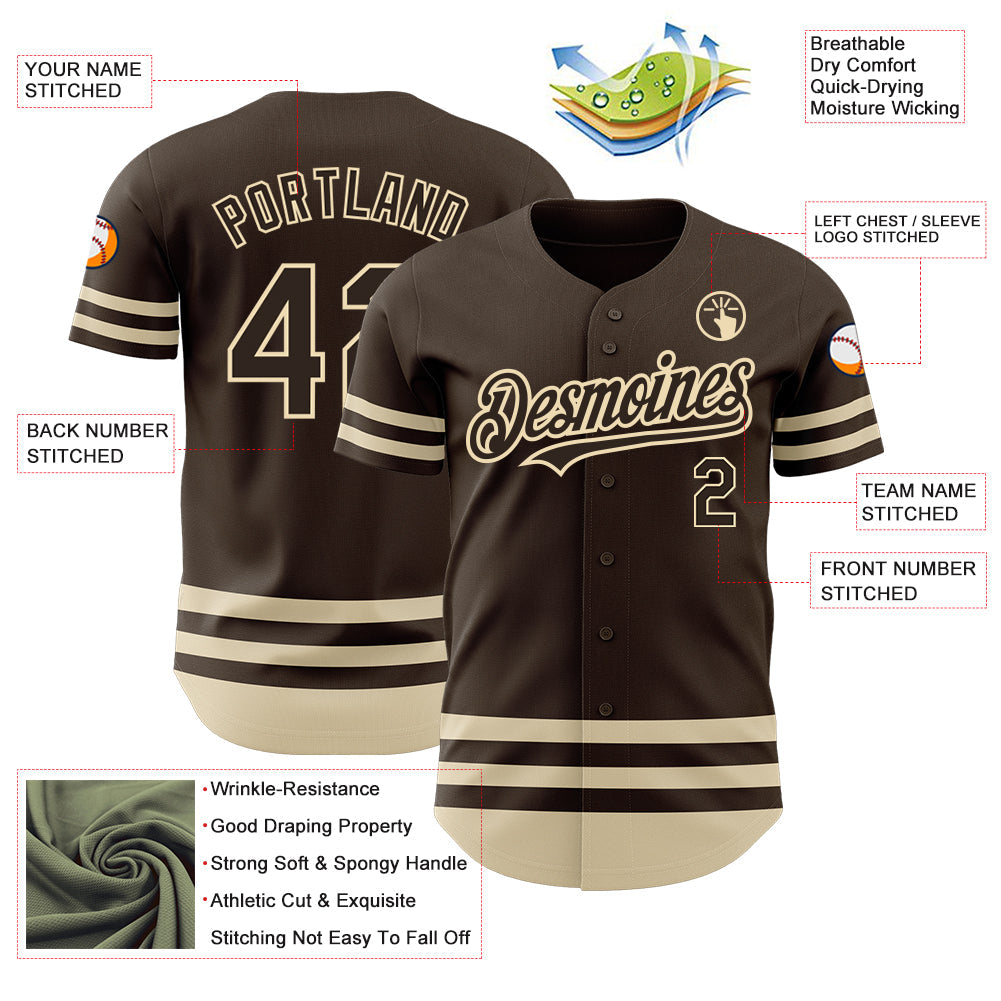 Custom Brown Cream Line Authentic Baseball Jersey view 3