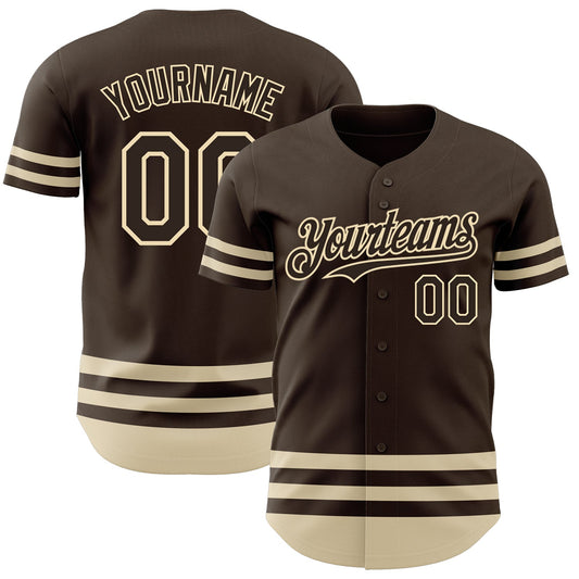 Custom Brown Cream Line Authentic Baseball Jersey - Main View