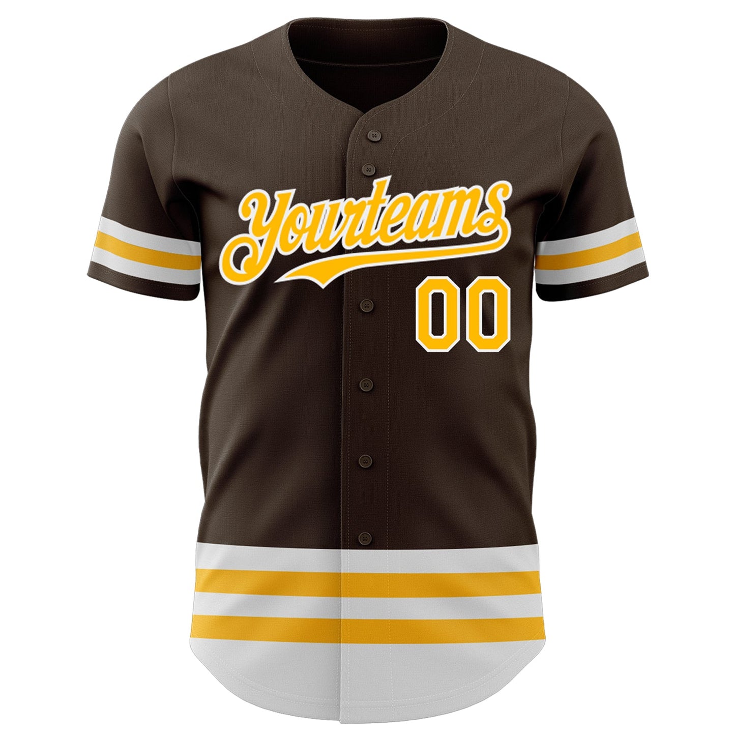 Custom Brown Gold-White Line Authentic Baseball Jersey view 2