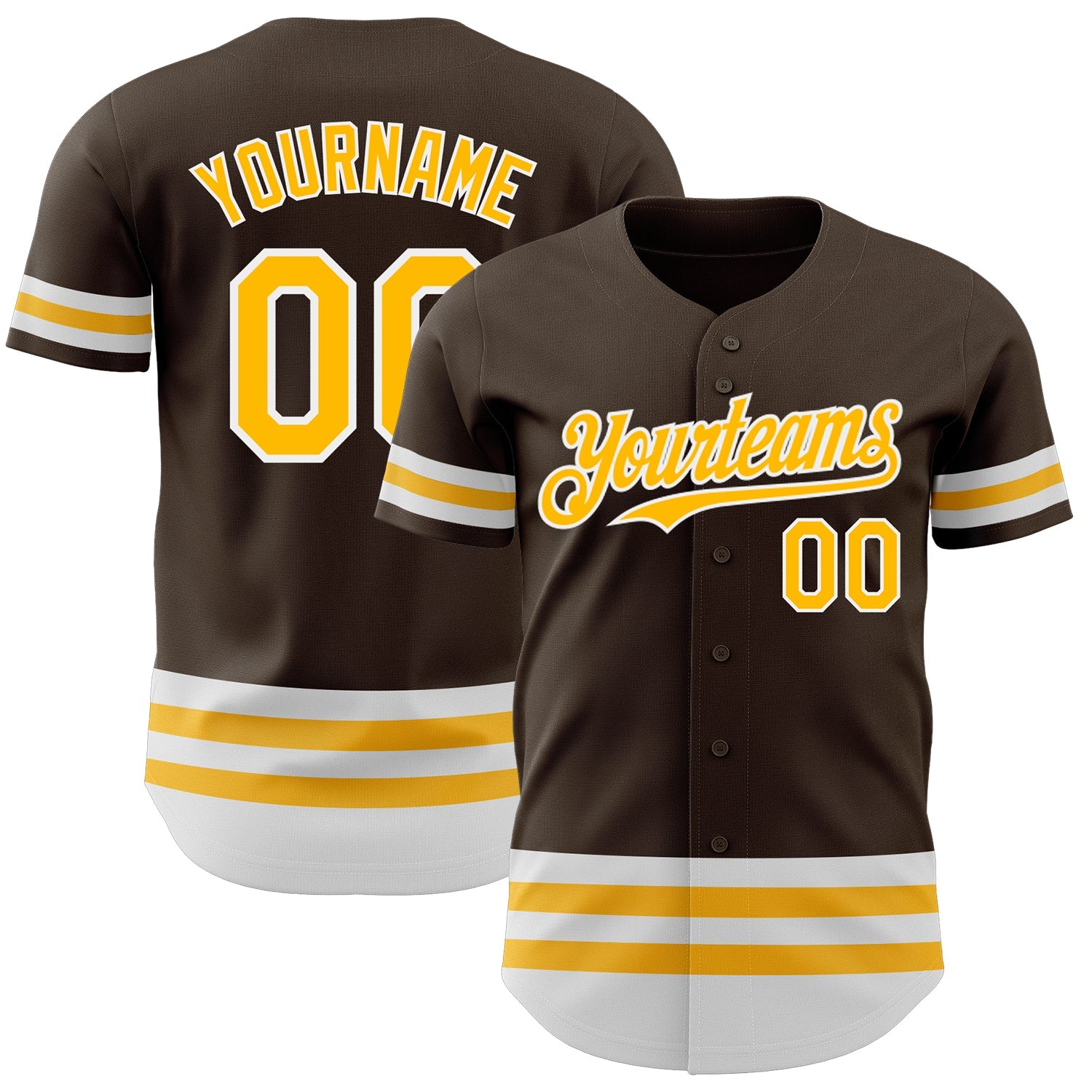 Custom Brown Gold-White Line Authentic Baseball Jersey - Main View