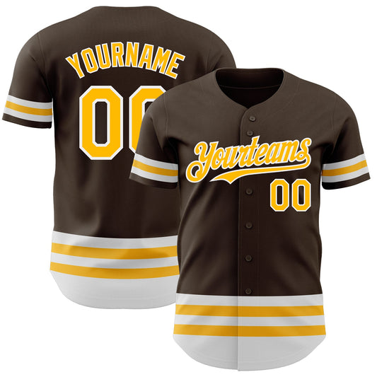 Custom Brown Gold-White Line Authentic Baseball Jersey - Main View