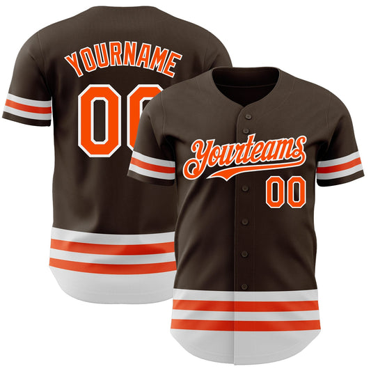 Custom Brown Orange-White Line Authentic Baseball Jersey - Main View