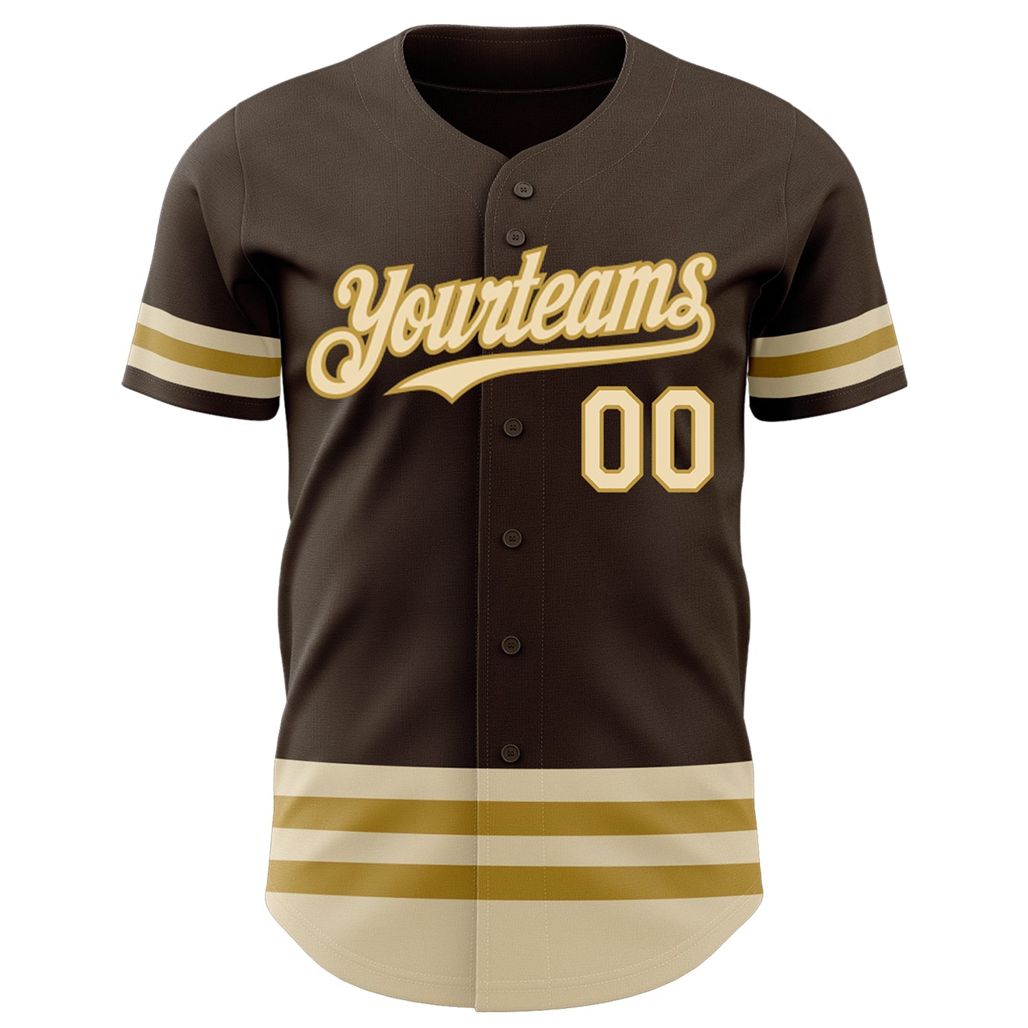 Custom Brown Cream-Old Gold Line Authentic Baseball Jersey view 2