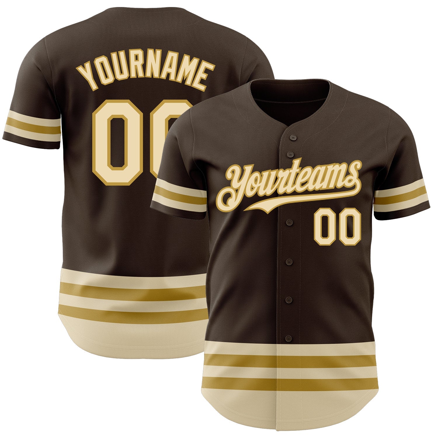 Custom Brown Cream-Old Gold Line Authentic Baseball Jersey - Main View