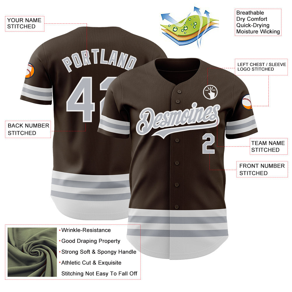 Custom Brown Gray-White Line Authentic Baseball Jersey view 3