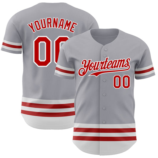 Custom Gray Red-White Line Authentic Baseball Jersey - Main View