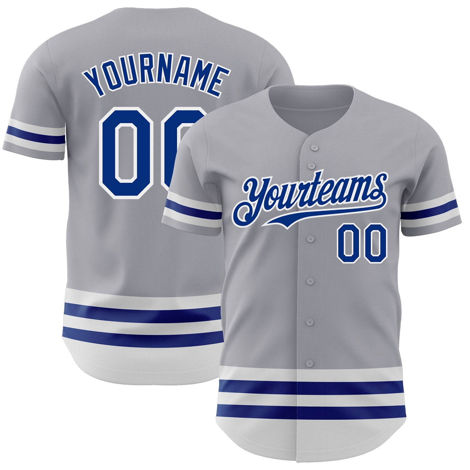 Custom Gray Royal-White Line Authentic Baseball Jersey - Main View