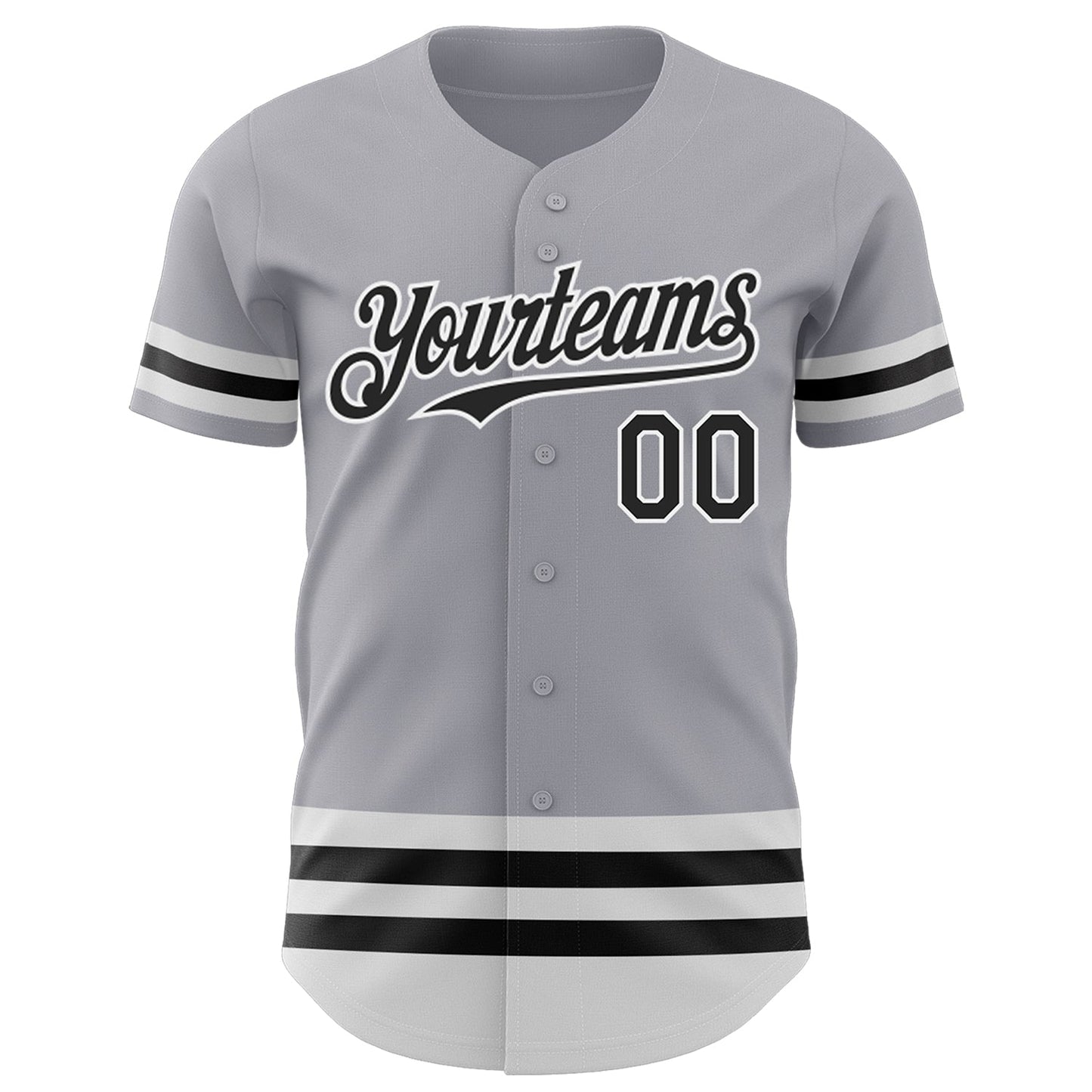 Custom Gray Black-White Line Authentic Baseball Jersey view 2