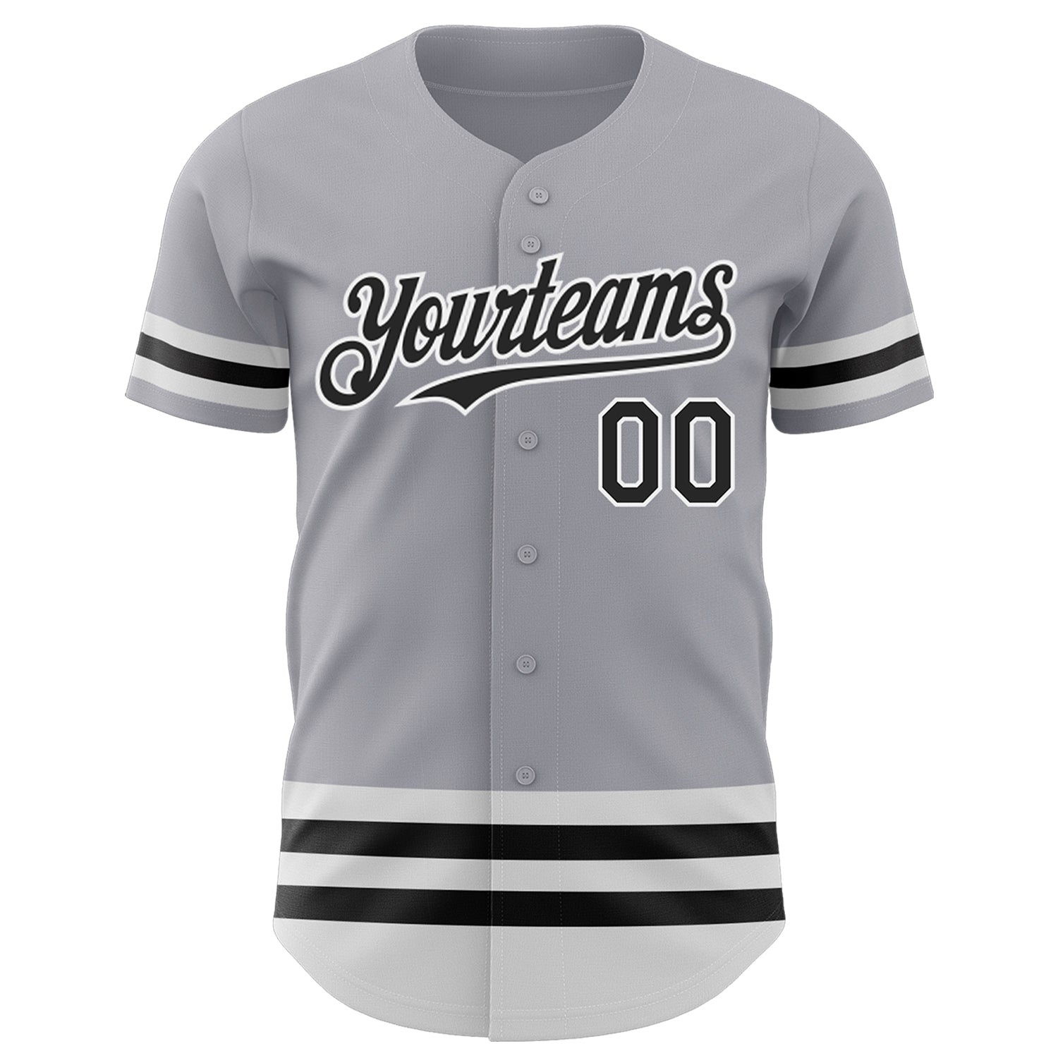 Custom Gray Black-White Line Authentic Baseball Jersey view 2