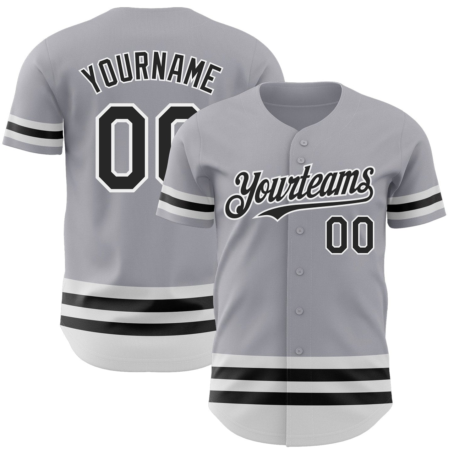 Custom Gray Black-White Line Authentic Baseball Jersey - Main View