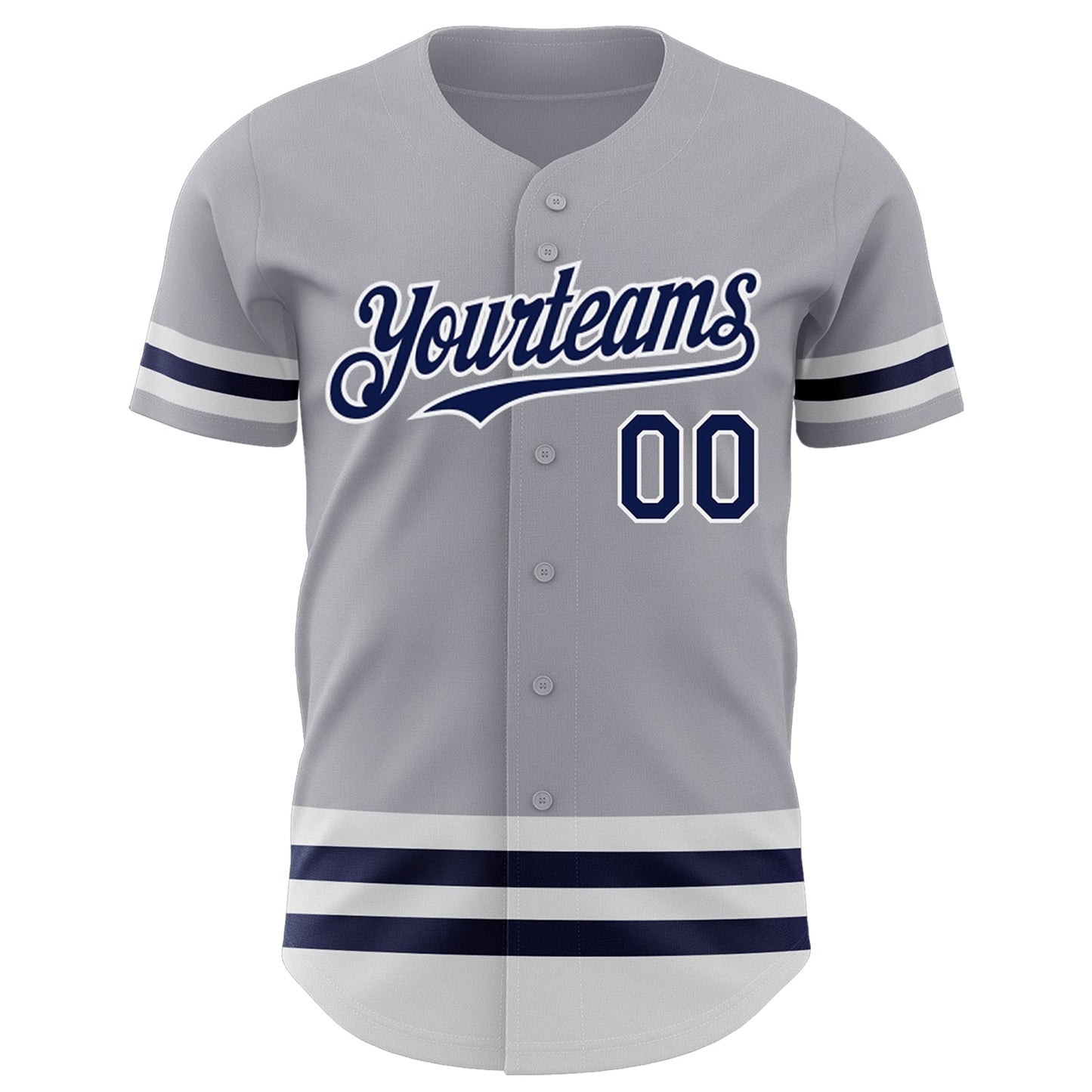 Custom Gray Navy-White Line Authentic Baseball Jersey view 2